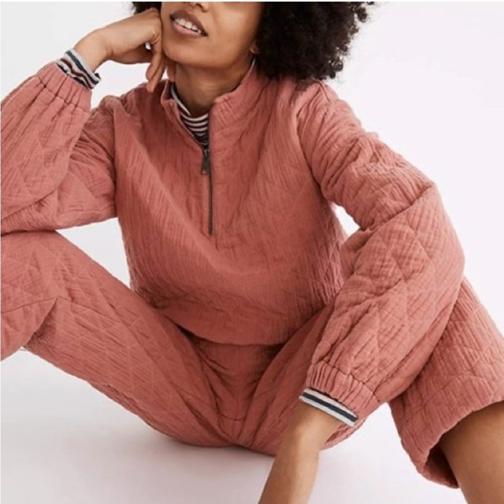 Madewell Women’s Diamond Jacquard Half Zip Pullover in Rose Pink Size Medium EUC